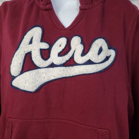 Aeropostale Women’s Pullover Hoodie XL Maroon Chenille Logo Kangaroo Pocket - Picture 4 of 6